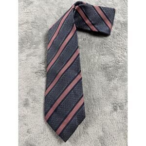 Imani Uomo Mens Silk Tie Navy Blue Pink Diagonal Striped Woven Geometric Pattern